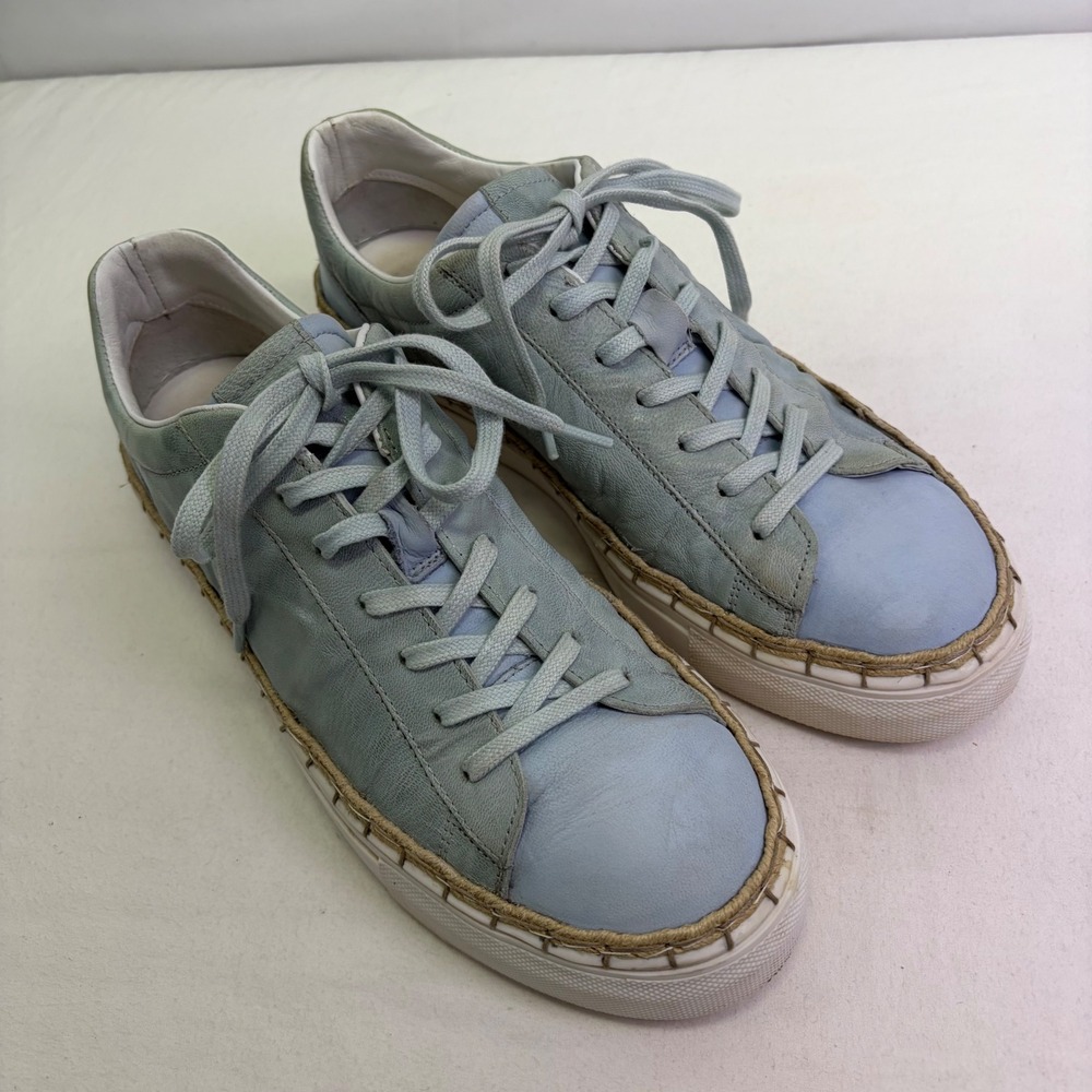 Free People Scotty Leather Espadrille Sneakers Womens 10 Blue Low Top Lace Boho